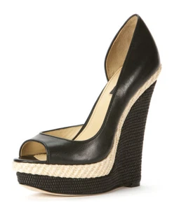 RACHEL ZOE king womens black leather platform wedge heels shoes 10 40 $395 NEW - Picture 1 of 7