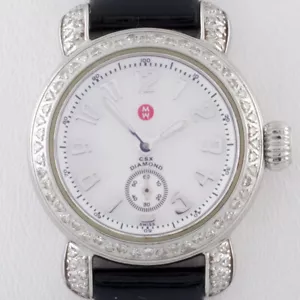 Michele Stainless Steel Diamond CSX Quartz Women's Watch w/ Leather Band - Picture 1 of 7