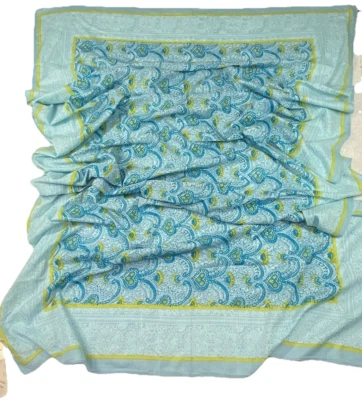 J. Jill Pareo Shawl Sarong Beach Wrap 42x42 Blue Aqua Teal Yellow Coastal Boho - Image 1 of 4