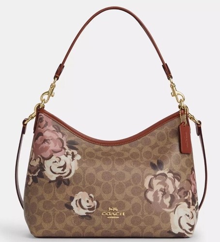 Borsa a tracolla Coach Laurel firmata tela stampa rosa marrone borsetta nuova con etichetta