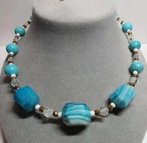Artisan Handmsde Chunky Blue Stone Bead Beaded Star Toggle Clasp 18" Necklace - Picture 1 of 12