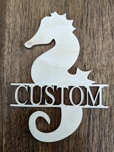 Seahorse Custom Name Wood Cutout 9.5x7" Laser Cut Ocean Beach Decor Personalized - Picture 1 of 2