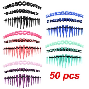 50 Stück Ohr Stretching Kit Acryl Spot Taper Plugs & Silikon Tunnel 14G-00G - Bild 1 von 15