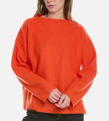 Eileen Fisher 轻便煮羊毛漏斗领盒上衣中号橙色毛衣 — 第 1/4 张图片