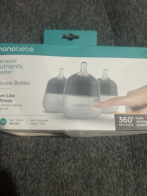 Biberón de silicona flexible Nanobébé paquete de 3 5 onzas sensación natural gris nuevo en caja Foto 1 de 4
