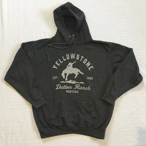 Yellowstone Dutton Ranch Montana Graphic Hoodie Sweatshirt Dark Gray Size L - Picture 1 of 4