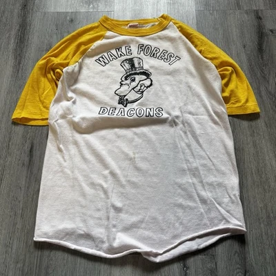Camisa Raglán Vintage Competición Años 60 70 Wake Forest Diacons Juvenil XL Adulto Talla S Foto 1 de 4