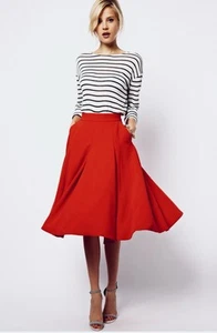 Yves Saint Laurent YSL Hot Red A-Line Midi Allure Skirt Sz 40 US 10 NWT $695 - Picture 1 of 6