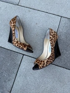 Vintage Jimmy Choo Pony-style Leopard Wedge Heels Size 37 - Picture 1 of 18