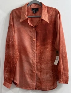 'Vtg Carole Little Womens NWT Blouse Size 16 Orange Button Up Sheer Long Sleeve - Picture 1 of 9