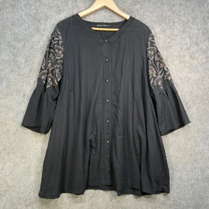 Blusa Gudrun Sjoden para mujer Reino Unido 16-18 negra floral bordada abotonada Lagenlook - Imagen 1 de 9