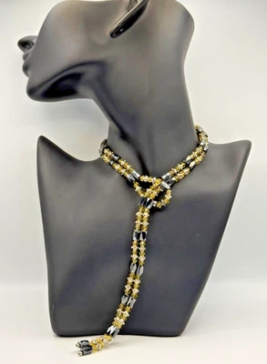 Collar pulsera envolvente de cuentas de hematita de cristal magnético, negro, amarillo, 36 pulgadas Foto 1 de 4