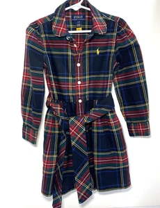 Polo Ralph Lauren Girls 4/4T Junia Plaid Shirt Dress Belted Long Sleeve Pony - Picture 1 of 10