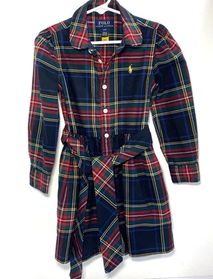 Polo Ralph Lauren Girls 4/4T Junia Plaid Shirt Dress Belted Long Sleeve Pony - Image 1 of 4