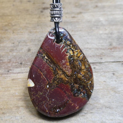 Polished Opal Necklace Matrix Boulder Leather Cord 76.5ct - Image 1 of 4