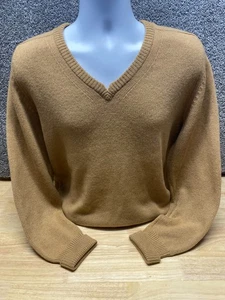 Vtg 60s Alan Paine Frank Bros Mens L 42 Camelhair Sweater V Neck Elbow Pads FLAW - Picture 1 of 12