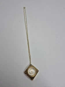Vtg Caravelle Bulova Pendant Watch Necklace Manual Wind Women 30mm 17in Chain - Picture 1 of 8