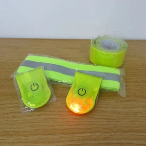 New Hi Vis Reflective Safety Bands Set with 2 LED Clips, 2 armbands, 4 wraps - Picture 1 of 4