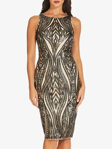 Adrianna Papell Halter Embellished Cocktail Dress Black Champagne UK 14 (US 10) - Picture 1 of 12