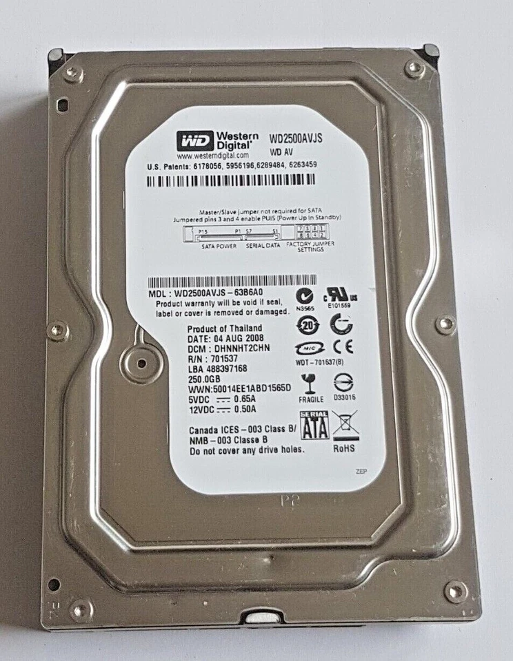 250 GB SATA Western Digital WD Av WD2500AVJS-63B6A0 7200rpm 8MB 3.5 " Hard Drive - Image 1 of 1