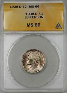 1938-D Jefferson Nickel Coin 5C ANACS MS 66 A - Picture 1 of 2