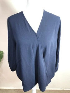 adrianna papell Top Blue Small long sleeve ribbed v-neck - Picture 1 of 8