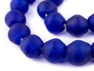 Aqua Swirl Jumbo Bicone Recycled Glass Beads 24mm Ghana African Sea Glass Blue
