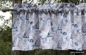 Lighthouse Coastal Nautical Boat Anchor Sailboat Beach White Curtain Valance 2/3 - Picture 1 of 8