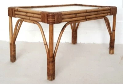 Mid Century Italian Bamboo & Glass Coffee Table, Vintage Rattan Table, Riviera. - Image 1 of 4