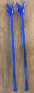 Vintage Swizzle Stick Drink Stirrer Lot 2 Playboy Club Bunny Head Blue - Picture 1 of 3