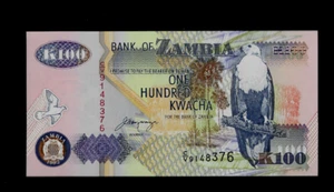 ZAMBIA ( 1 )BANK NOTE  100 KWACHA  1992  P  38 A  CRISP UNCIRCULATED - Picture 1 of 2