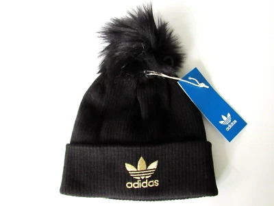 Gorro ADIDAS Origninals para mujer negro plegable puño tejido pompón talla única Foto 1 de 4