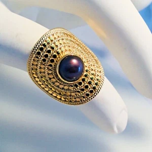 ANNA BECK GOLD VERMEIL / STERLING SILVER 8 MM PEARL SHIELD RING SIZE 9 - Picture 1 of 9