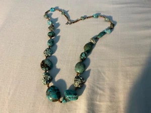 Chunky Natural Turquoise Gemstone Nugget Jewelry Beaded Long Necklace 22” - Picture 1 of 5