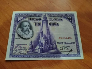 BILLETE 100 Pesetas 1928 ESPAÑA– Pick 76 Miguel de Cervantes EBC (ES EL DE LAS F - Picture 1 of 2