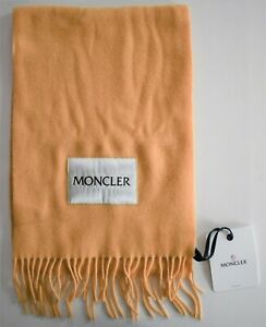🆕️ Authentic MONCLER Solid Yellow 100% WOOL LOGO-PATCH Fringed Long Scarf 