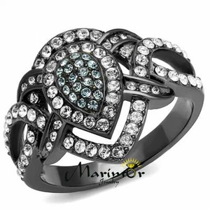 Anillo de cóctel negro claro de acero inoxidable transparente y cristal acuático talla 5-10 - Imagen 1 de 5