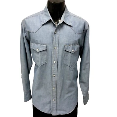 Винтажная футболка 80-х Big Smith CHAMBRAY ковбойский вестерн ROCKABILLY рабочий жемчуг на кнопках L - Изображение 1 из 4