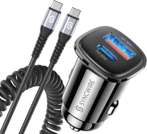 Cargador de Coche SYNCWIRE PD 30W y QC 3.0 60W USB C con Cable de Carga Tipo C 12V... - Imagen 1 de 3