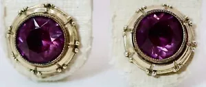 Vintage 1950s Germany K&L Amethyst Rhinestone Stud Pierced Earrings w Screw Nuts - Picture 1 of 8