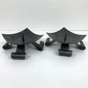 Metal Pillar Candle Holders Western Germany 4.5” Square Rustic Textured Black - Picture 1 of 12
