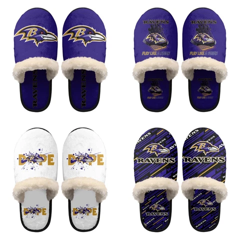 Baltimore Ravens Unisex Plush Slippers Bedroom Indoor Warm Fleece Non-slip Shoes Cover