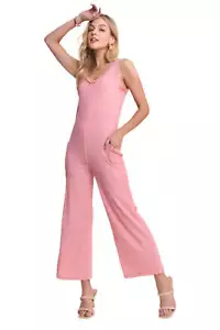 ADORA Ribbed V-Neck Wide Leg Jumpsuit with Pockets - Picture 1 of 8