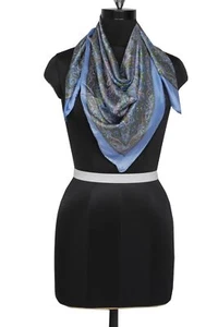 Sciarpa donna Sushila vintage blu misto raso seta stampata stola floreale 38" x 38" - Foto 1 di 6
