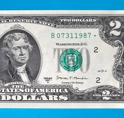 July 31, 1987 (B 07311987 *) BIRTHDAY $2 Two Dollar Bill *UNC* - Image 1 of 4