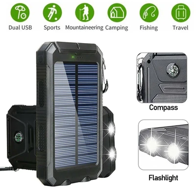 Paquete de Banco de Energía Solar 200000mAh Impermeable 2USB LED Cargador de Batería Teléfono Foto 1 de 4