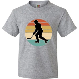 Inktastic Hockey Player Retro Sunset Youth T-Shirt Team Coach Vintage Silhouette - Picture 1 of 8