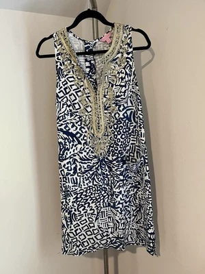 Vestido Lilly Pulitzer Carlotta Home Slice Azul Cambio Dorado Bordado 6 Foto 1 de 4