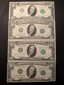 Four 1969 $10 Bills (Plain, A, B ,C) - Picture 1 of 2