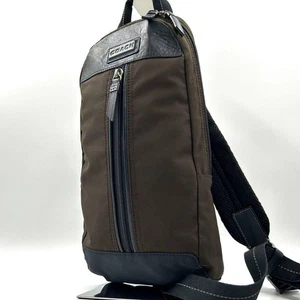 COACH Sling Body Bag Crossbody Brown Black Nylon Leather Shoulder Pack #228 - Picture 1 of 15